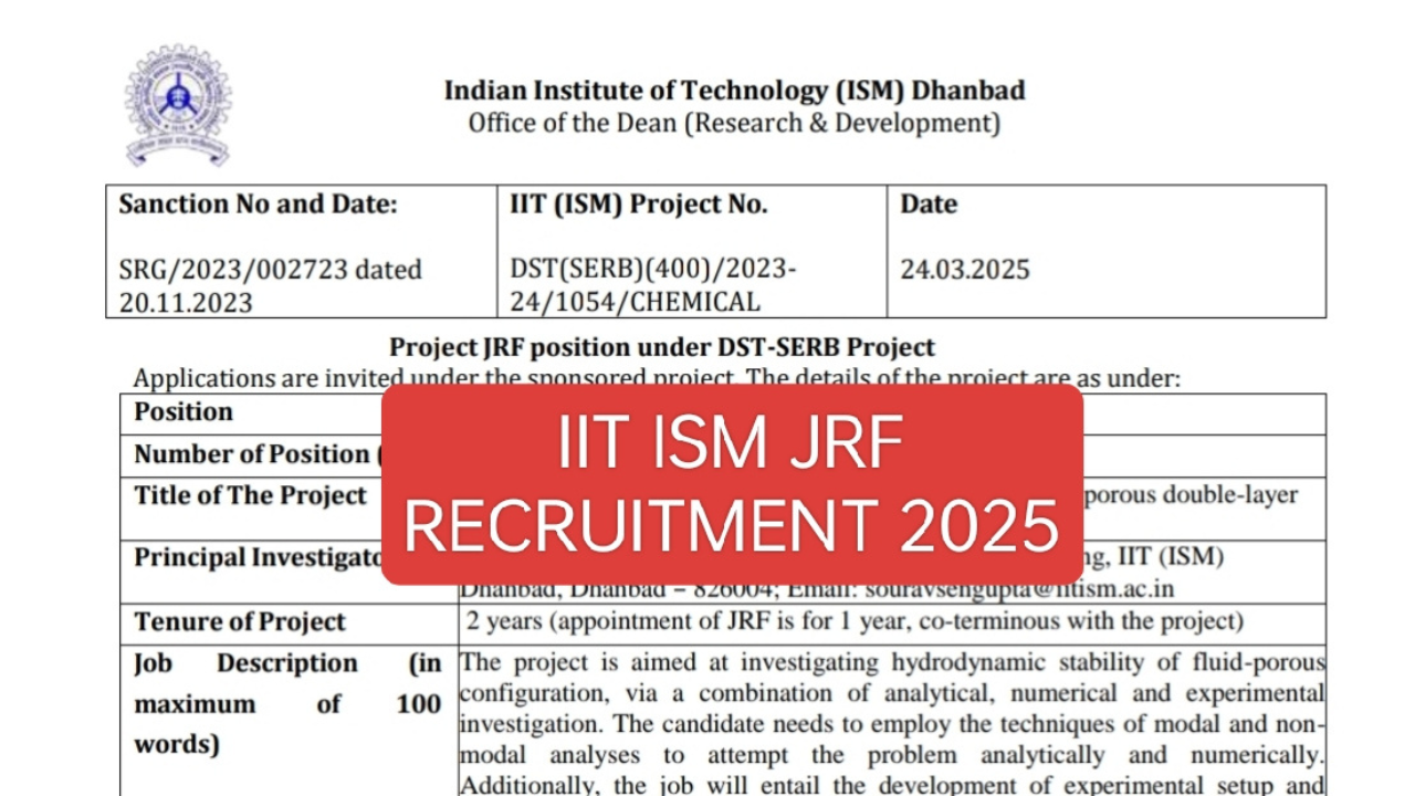 IIT ISM JRF RECRUITMENT 2025